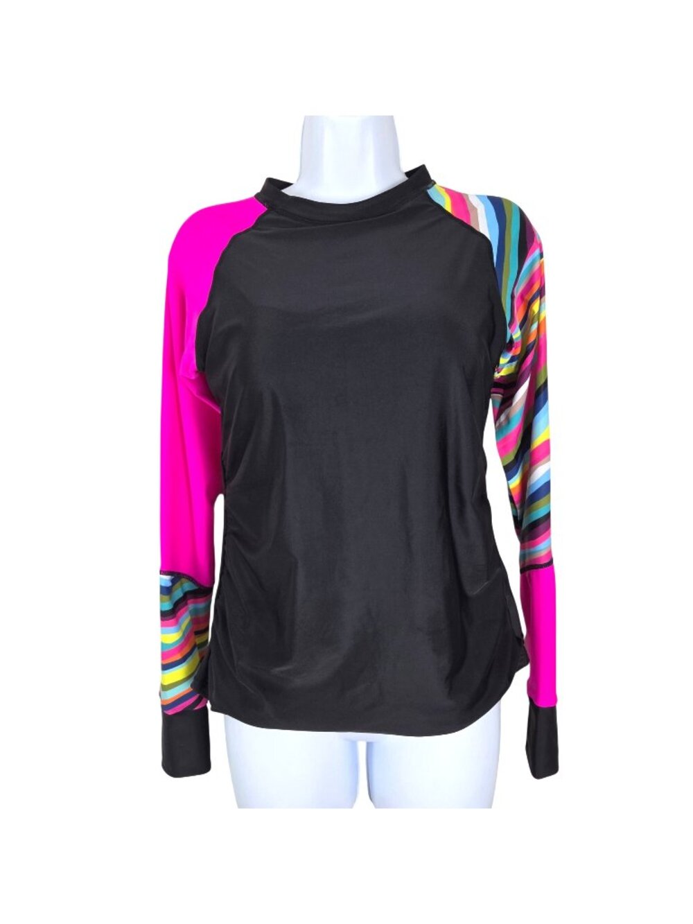 Womens Med Swimsuit Rash Guard Set Colorful Long Sleeves Tie Side Bikini Bottoms